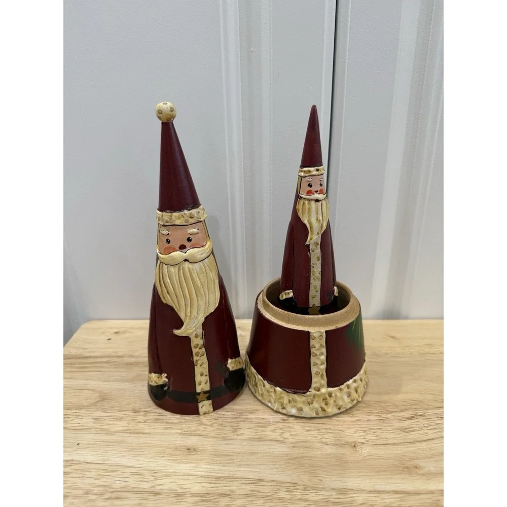 Santa Claus Wood Nesting Doll Set of 2 Pointed Hats Pier One